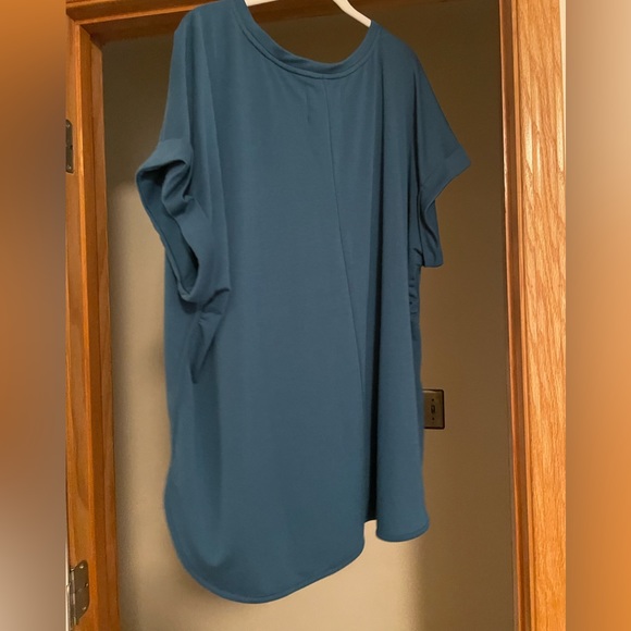 Cupio soft terrycloth cap sleeve tunic in dark teal blue. - Picture 2 of 5